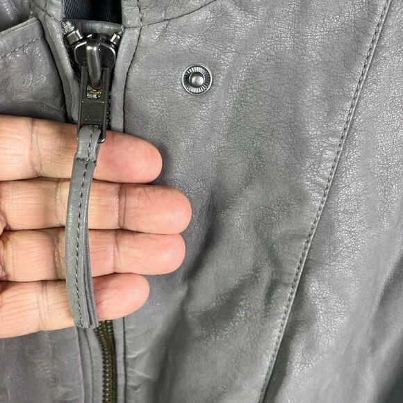 Free People Faux Vegan Leather Moto Jacket 6 Gray Wool Blend Crop Zip Sleeves - Picture 7 of 10